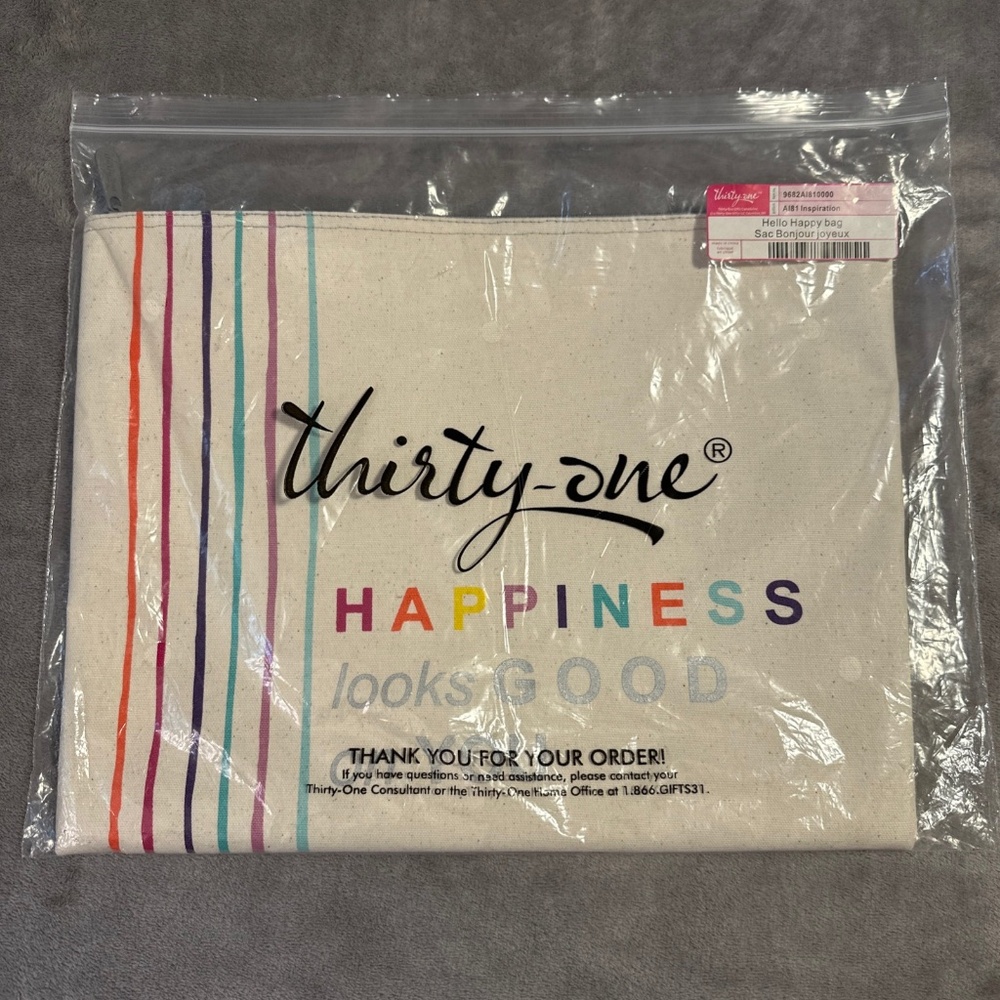 Thirty-One Large Zipper Pouch Happiness Looks Good On You Canvas 13”x10” Folders